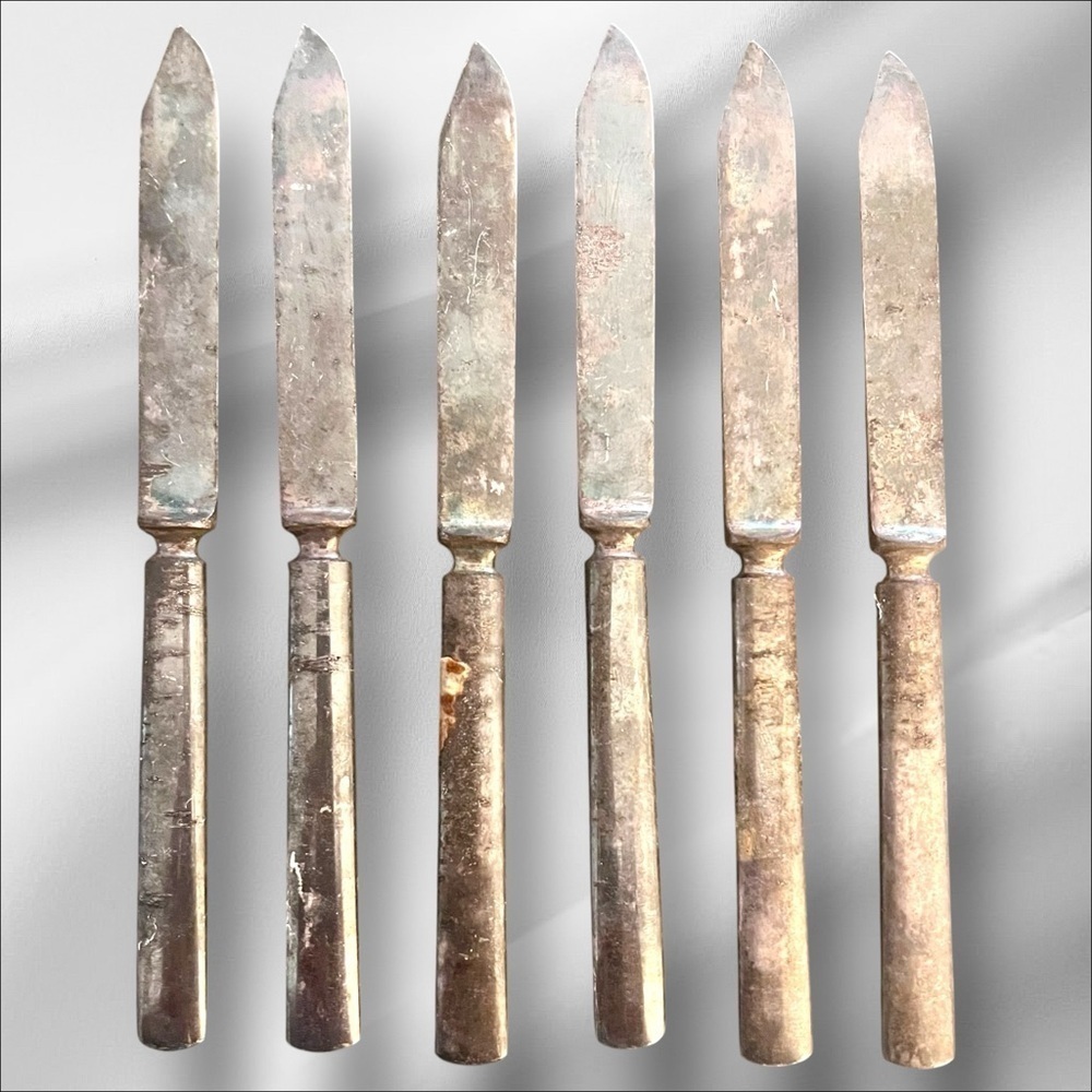VTG Rogers & Hamilton Silver Plate Fruit Knives Stainless Steel 6 pc Orig Box 6” - Picture 5 of 16